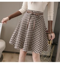 Woolen houndstooth umbrella skirt short length autumn and winter high waist women's 2023 new pleated skirts saias faldas $44....