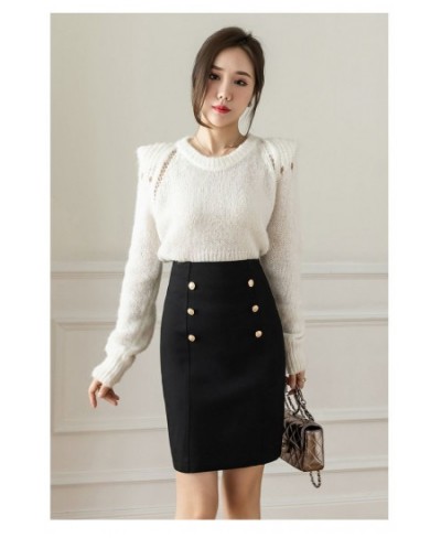 2022 Fashion Korean Style Skirts for Woman Button Vintage Solid Work Wear Pencil Skirt Lady Office Business Black Skirt $38.2...