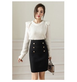 2022 Fashion Korean Style Skirts for Woman Button Vintage Solid Work Wear Pencil Skirt Lady Office Business Black Skirt $38.2...