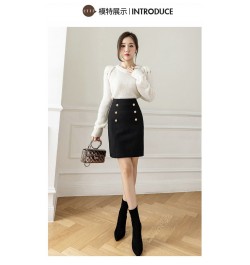 2022 Fashion Korean Style Skirts for Woman Button Vintage Solid Work Wear Pencil Skirt Lady Office Business Black Skirt $38.2...