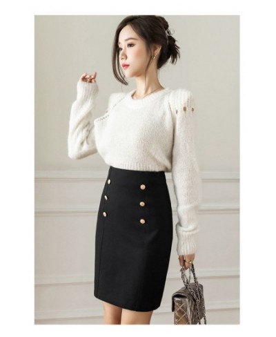 2022 Fashion Korean Style Skirts for Woman Button Vintage Solid Work Wear Pencil Skirt Lady Office Business Black Skirt $38.2...