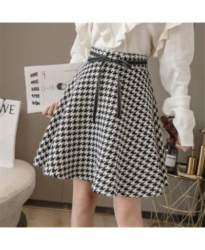 Woolen houndstooth umbrella skirt short length autumn and winter high waist women's 2023 new pleated skirts saias faldas $44....