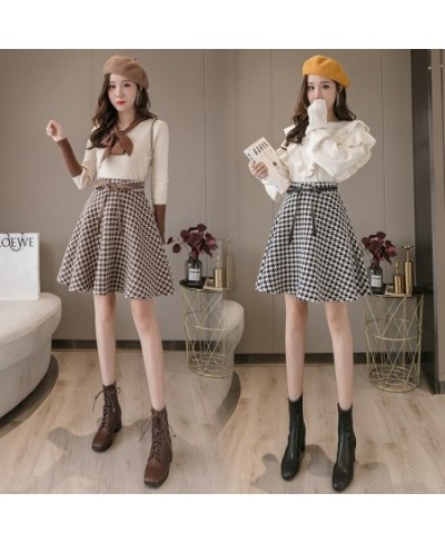 Woolen houndstooth umbrella skirt short length autumn and winter high waist women's 2023 new pleated skirts saias faldas $44....