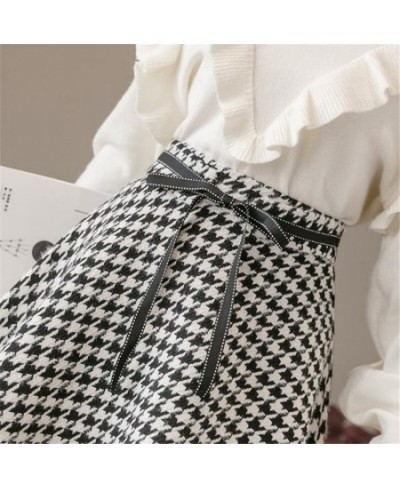 Woolen houndstooth umbrella skirt short length autumn and winter high waist women's 2023 new pleated skirts saias faldas $44....