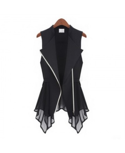 Summer Black Asymmetrical Chiffon Waistcoat For Women Thin Sexy Vest Coat Sleeveless Jacket Female Long Vest With Zipper $38....