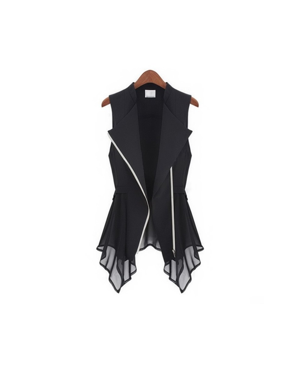 Summer Black Asymmetrical Chiffon Waistcoat For Women Thin Sexy Vest Coat Sleeveless Jacket Female Long Vest With Zipper $38....