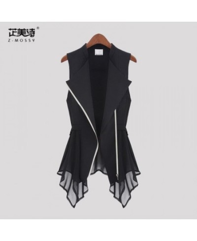 Summer Black Asymmetrical Chiffon Waistcoat For Women Thin Sexy Vest Coat Sleeveless Jacket Female Long Vest With Zipper $38....