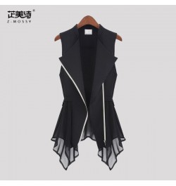 Summer Black Asymmetrical Chiffon Waistcoat For Women Thin Sexy Vest Coat Sleeveless Jacket Female Long Vest With Zipper $38....