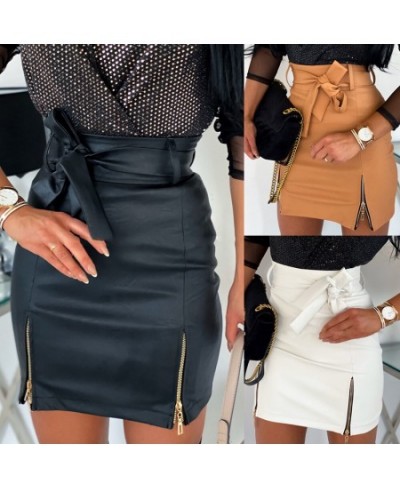 Fashion PU Leather Skirt Vintage Women 2023 Sexy High Waist Bodycon Zipper Belt Mini Short Skirt Office Pencil Skirt Plus Siz...