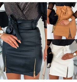 Fashion PU Leather Skirt Vintage Women 2023 Sexy High Waist Bodycon Zipper Belt Mini Short Skirt Office Pencil Skirt Plus Siz...