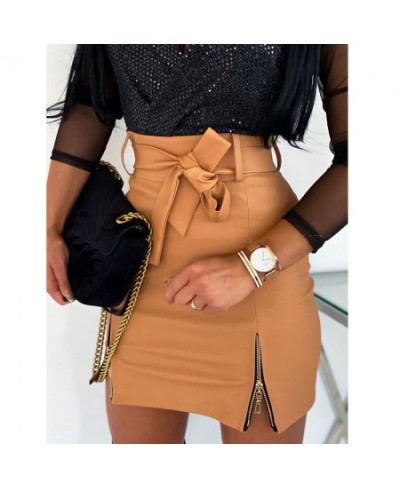 Fashion PU Leather Skirt Vintage Women 2023 Sexy High Waist Bodycon Zipper Belt Mini Short Skirt Office Pencil Skirt Plus Siz...