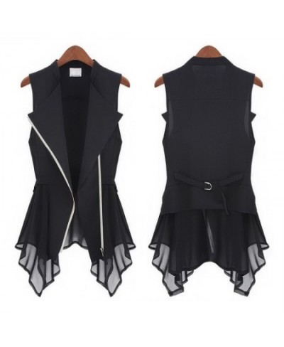 Summer Black Asymmetrical Chiffon Waistcoat For Women Thin Sexy Vest Coat Sleeveless Jacket Female Long Vest With Zipper $38....