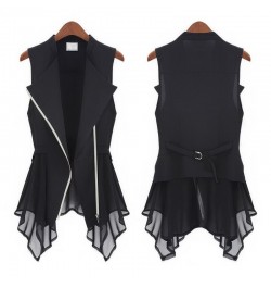 Summer Black Asymmetrical Chiffon Waistcoat For Women Thin Sexy Vest Coat Sleeveless Jacket Female Long Vest With Zipper $38....