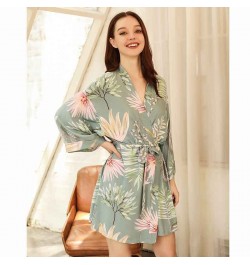 2022 Spring New Ladies Soft Loose Robe Simple Style Floral Printed Women Elegant Comfort Sexy V-Neck Knee Length Sleep Dress ...