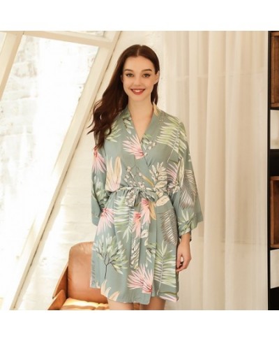 2022 Spring New Ladies Soft Loose Robe Simple Style Floral Printed Women Elegant Comfort Sexy V-Neck Knee Length Sleep Dress ...