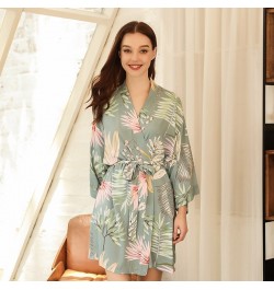 2022 Spring New Ladies Soft Loose Robe Simple Style Floral Printed Women Elegant Comfort Sexy V-Neck Knee Length Sleep Dress ...