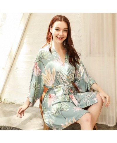 2022 Spring New Ladies Soft Loose Robe Simple Style Floral Printed Women Elegant Comfort Sexy V-Neck Knee Length Sleep Dress ...