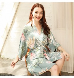 2022 Spring New Ladies Soft Loose Robe Simple Style Floral Printed Women Elegant Comfort Sexy V-Neck Knee Length Sleep Dress ...