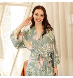 2022 Spring New Ladies Soft Loose Robe Simple Style Floral Printed Women Elegant Comfort Sexy V-Neck Knee Length Sleep Dress ...