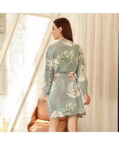 2022 Spring New Ladies Soft Loose Robe Simple Style Floral Printed Women Elegant Comfort Sexy V-Neck Knee Length Sleep Dress ...