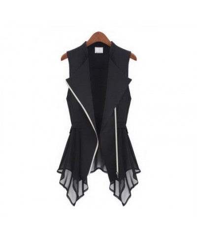 Summer Black Asymmetrical Chiffon Waistcoat For Women Thin Sexy Vest Coat Sleeveless Jacket Female Long Vest With Zipper $38....