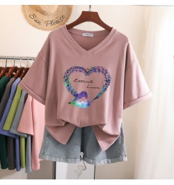 100% Cotton L-6XL T Shirt Plus Size Tshirt Short Sleeve Women Top Summer Heart Print Couple V Neck Oversized T Shirts $42.18 ...