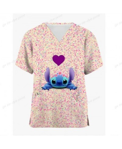 Scrub Tops Working Uniform Blouse Women Stitch cartoon print Carer Nurse Uniform Pocket Workers Nursing Female Uniforms $24.0...