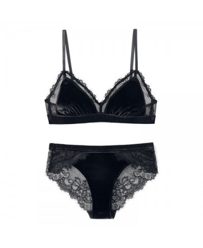 Triangle Cup Wireless Velvet Bra with Lace Bra Set Underwear with Removable Padded Sexy Lingerie Women Bralette Intimates $27...