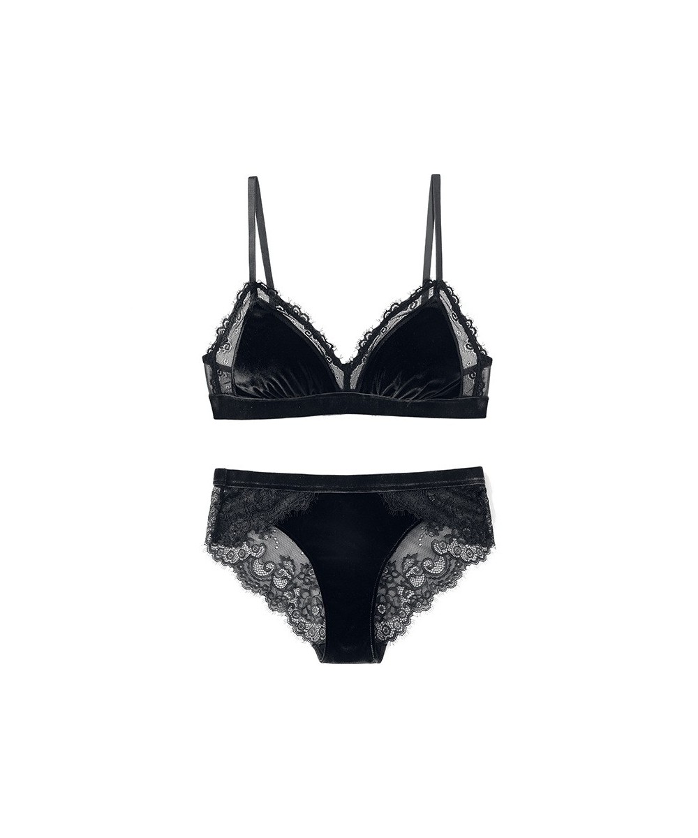 Triangle Cup Wireless Velvet Bra with Lace Bra Set Underwear with Removable Padded Sexy Lingerie Women Bralette Intimates $27...