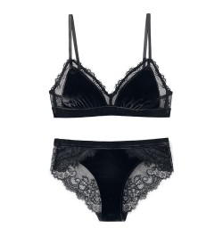 Triangle Cup Wireless Velvet Bra with Lace Bra Set Underwear with Removable Padded Sexy Lingerie Women Bralette Intimates $27...