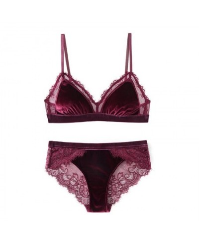 Triangle Cup Wireless Velvet Bra with Lace Bra Set Underwear with Removable Padded Sexy Lingerie Women Bralette Intimates $27...