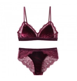 Triangle Cup Wireless Velvet Bra with Lace Bra Set Underwear with Removable Padded Sexy Lingerie Women Bralette Intimates $27...