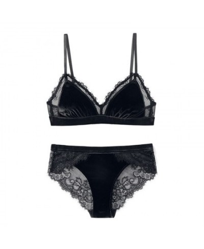 Triangle Cup Wireless Velvet Bra with Lace Bra Set Underwear with Removable Padded Sexy Lingerie Women Bralette Intimates $27...