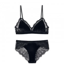 Triangle Cup Wireless Velvet Bra with Lace Bra Set Underwear with Removable Padded Sexy Lingerie Women Bralette Intimates $27...