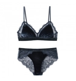 Triangle Cup Wireless Velvet Bra with Lace Bra Set Underwear with Removable Padded Sexy Lingerie Women Bralette Intimates $27...