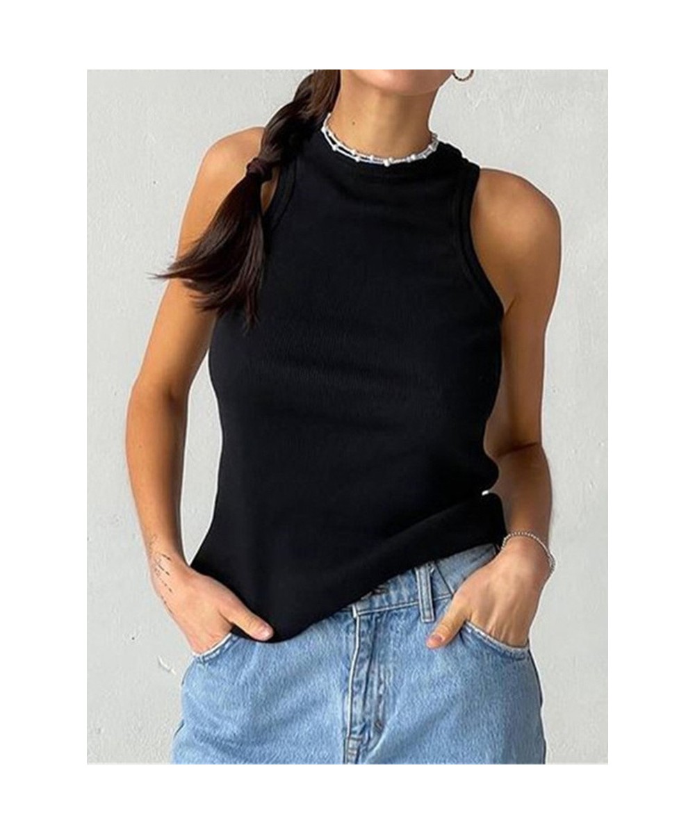 Tops Neck Summer Woman Shirts Tank Tops Women Y2k White Casual Vest Off Tank Top Shoulder Women's Tank Top Women Ribbed Knitt...