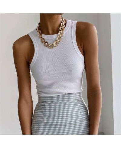 Tops Neck Summer Woman Shirts Tank Tops Women Y2k White Casual Vest Off Tank Top Shoulder Women's Tank Top Women Ribbed Knitt...