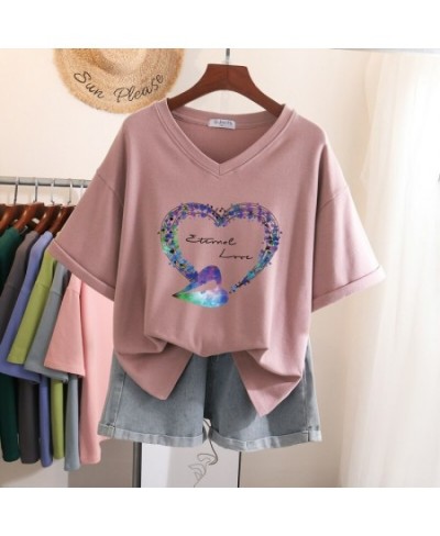 100% Cotton L-6XL T Shirt Plus Size Tshirt Short Sleeve Women Top Summer Heart Print Couple V Neck Oversized T Shirts $42.18 ...