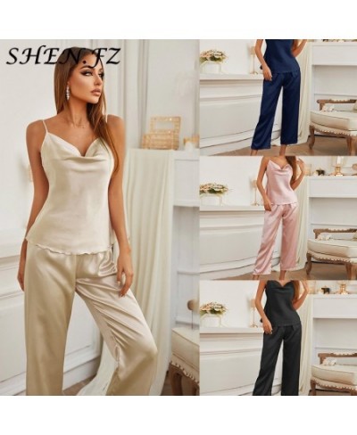 New Sexy Women's Pajamas Fashion Silk Pajamas for Women Sleepwear Pyjamas Silk Satin Cami Top and Shorts Pajamas for Women $2...