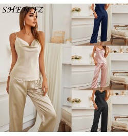 New Sexy Women's Pajamas Fashion Silk Pajamas for Women Sleepwear Pyjamas Silk Satin Cami Top and Shorts Pajamas for Women $2...