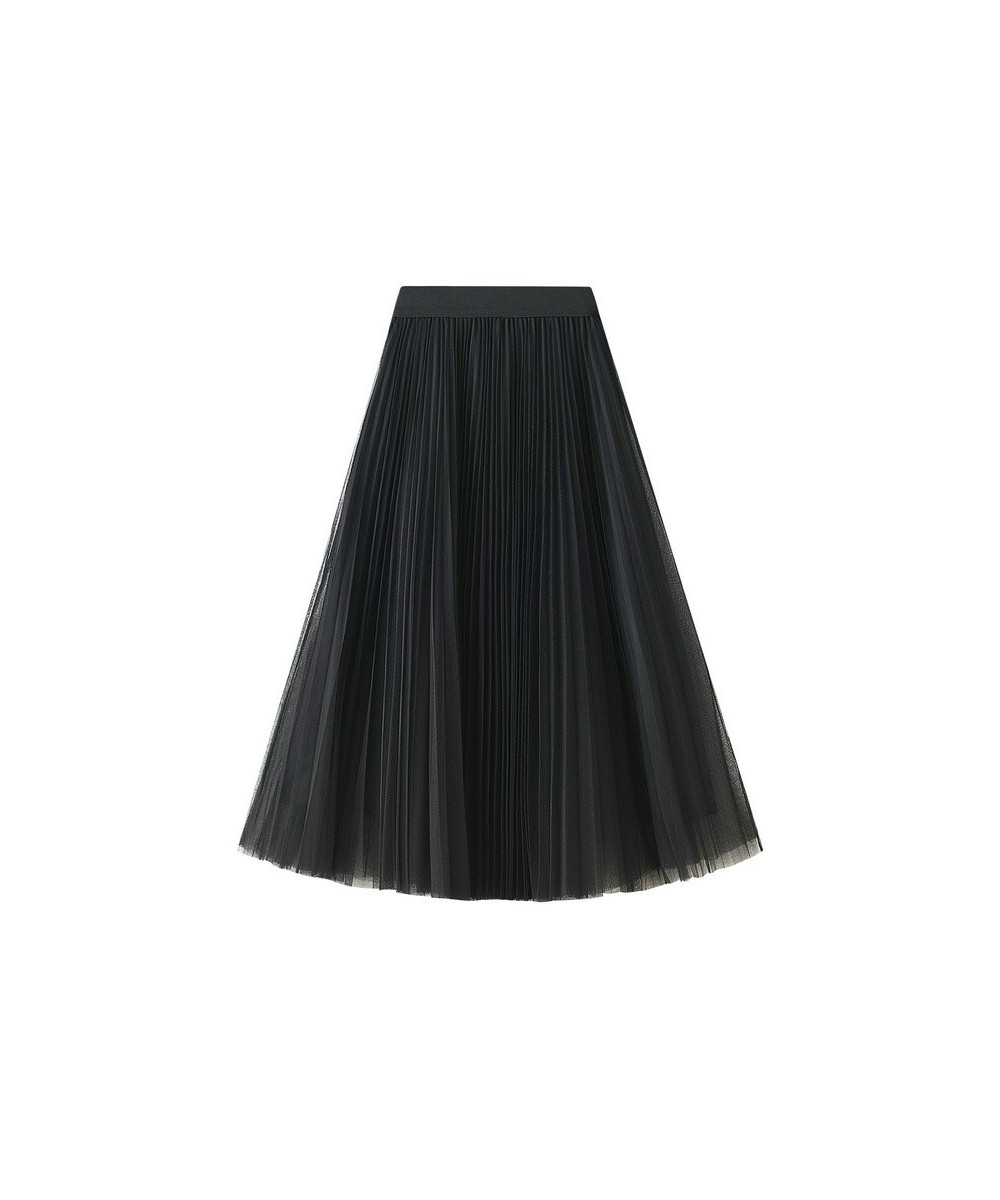 Women Pleated Tulle Skirt Spring Summer 2022 New High Waist Mesh Long Maxi Skirt Female Red Black Blue Adult Tutu Skirt $28.3...