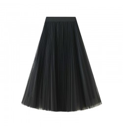 Women Pleated Tulle Skirt Spring Summer 2022 New High Waist Mesh Long Maxi Skirt Female Red Black Blue Adult Tutu Skirt $28.3...