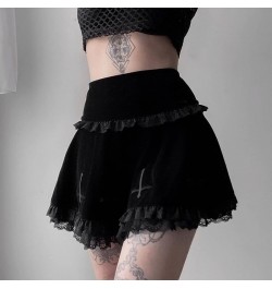 Goth Dark Mall Gothic Aesthetic Velvet Pleated Mini Skirts Women Vintage Harajuku Emo Alt Clothes High Waist Lace Ruffles Ski...