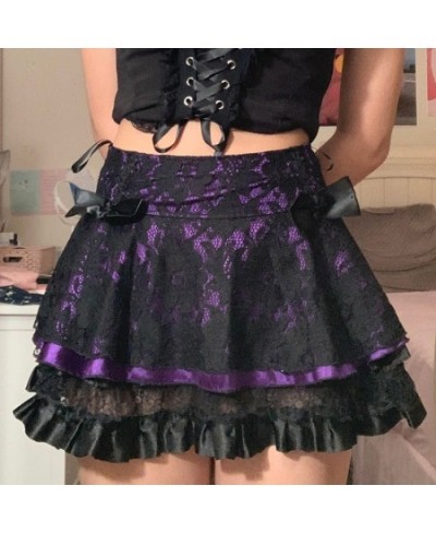 Goth Dark Mall Gothic Aesthetic Velvet Pleated Mini Skirts Women Vintage Harajuku Emo Alt Clothes High Waist Lace Ruffles Ski...