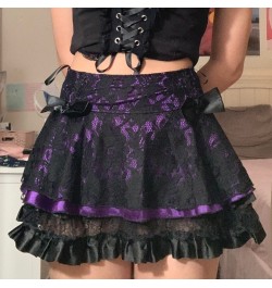 Goth Dark Mall Gothic Aesthetic Velvet Pleated Mini Skirts Women Vintage Harajuku Emo Alt Clothes High Waist Lace Ruffles Ski...