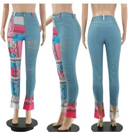 Bandana Print Women Jeans Distressed Skinny Denim Pants Flare Slim Bottoms Fitness Autumn Winter Streetwear Outfits Trousers ...