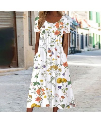 Retro Women Loose Print A-Line Dress 2023 Summer Short Sleeve Bohemia Beach Pockets Dress Elegant Lady O Neck Casual Party $3...