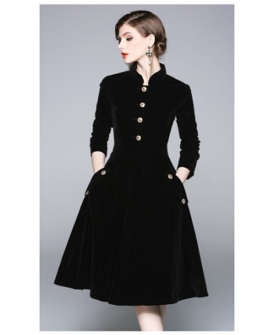 Women Autumn & Winter Elegant Velvet Dress Festa High Quality Vintage Party Robe Femme A-Line Designer Black Vestidos $83.72 ...