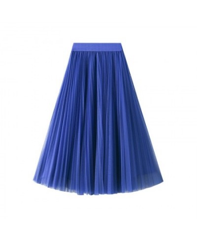 Women Pleated Tulle Skirt Spring Summer 2022 New High Waist Mesh Long Maxi Skirt Female Red Black Blue Adult Tutu Skirt $28.3...