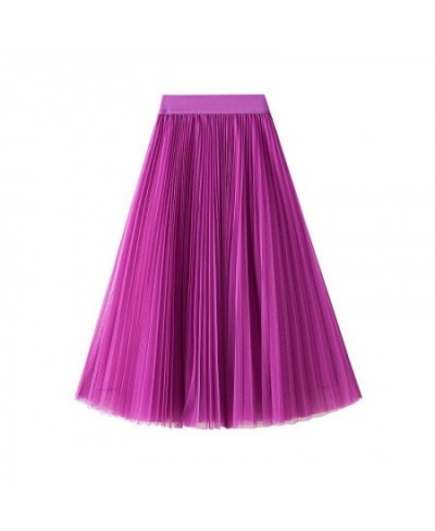 Women Pleated Tulle Skirt Spring Summer 2022 New High Waist Mesh Long Maxi Skirt Female Red Black Blue Adult Tutu Skirt $28.3...